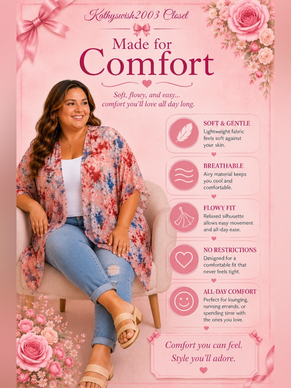 Pink Floral Open-Front Tunic Kimono Jacket - Picture 6 of 15